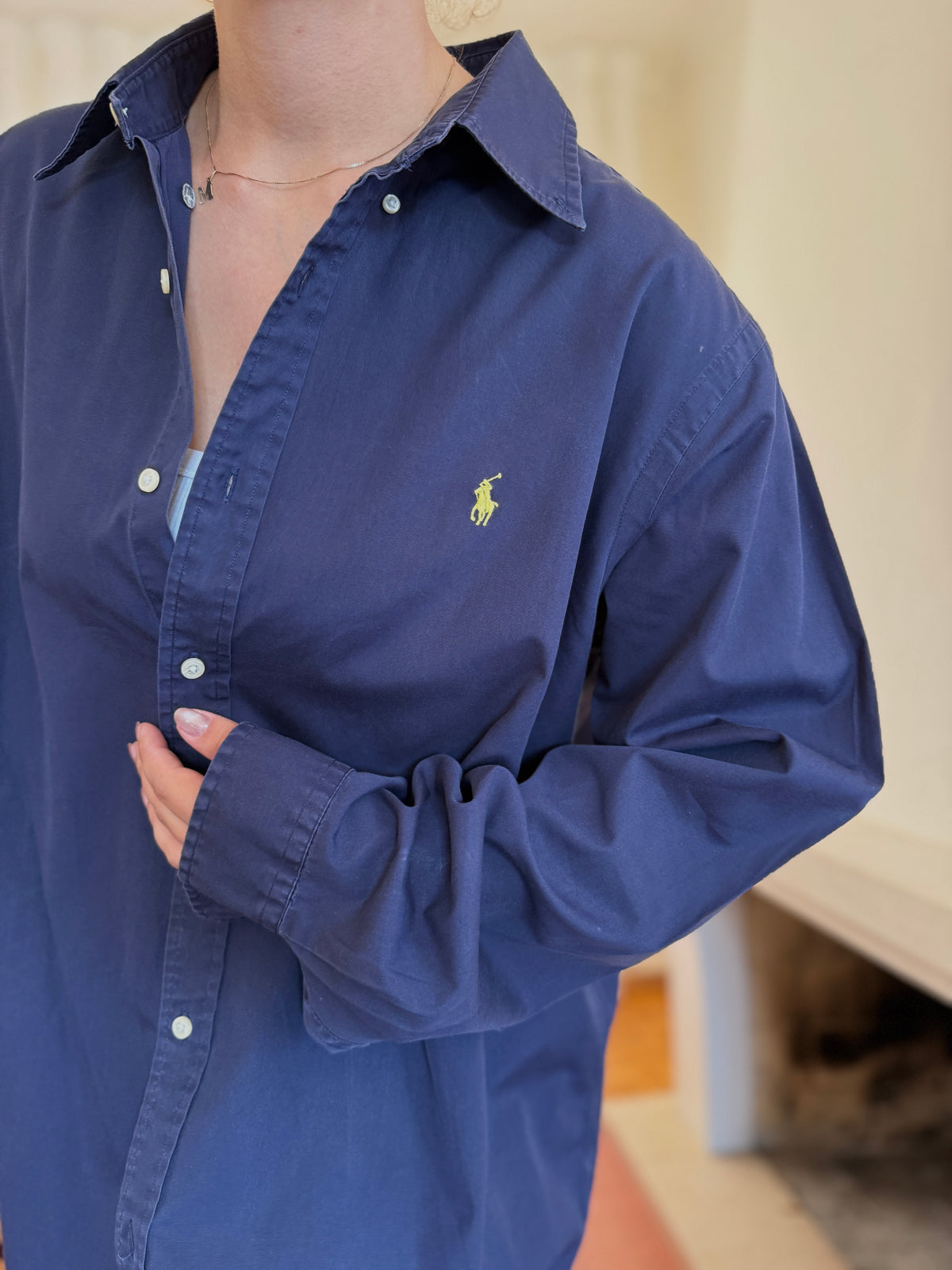 Camisa Ralph Lauren Azul Marinho Logo Amarelo | Oversized Vintage Preppy