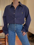 Camisa Ralph Lauren Azul Marinho Logo Amarelo | Oversized Vintage Preppy