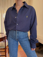 Camisa Ralph Lauren Azul Marinho Logo Amarelo | Oversized Vintage Preppy