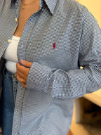 Camisa Ralph Lauren Xadrez Vichy Azul e Branco | Oversized Vintage Preppy
