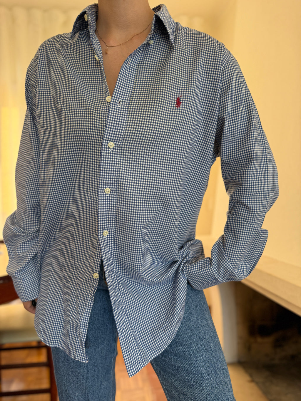 Camisa Ralph Lauren Xadrez Vichy Azul e Branco | Oversized Vintage Preppy