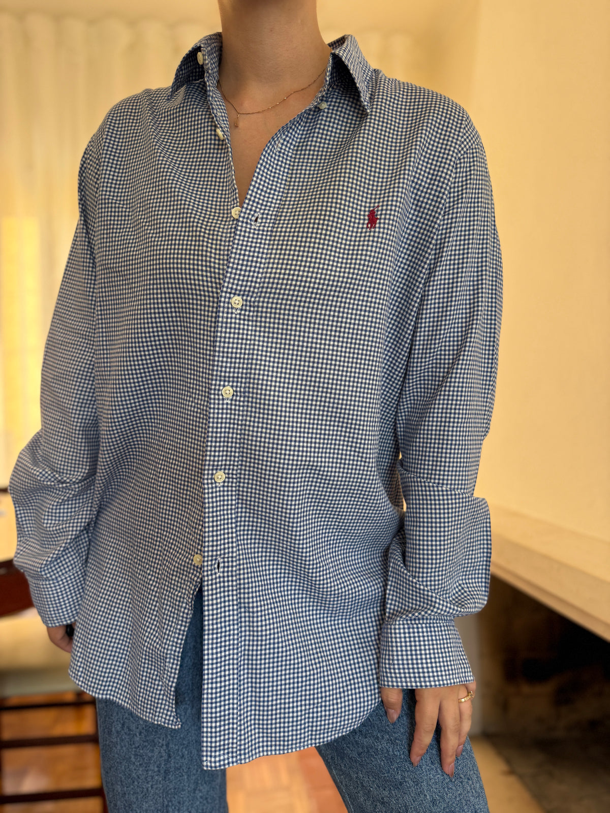 Camisa Ralph Lauren Xadrez Vichy Azul e Branco | Oversized Vintage Preppy