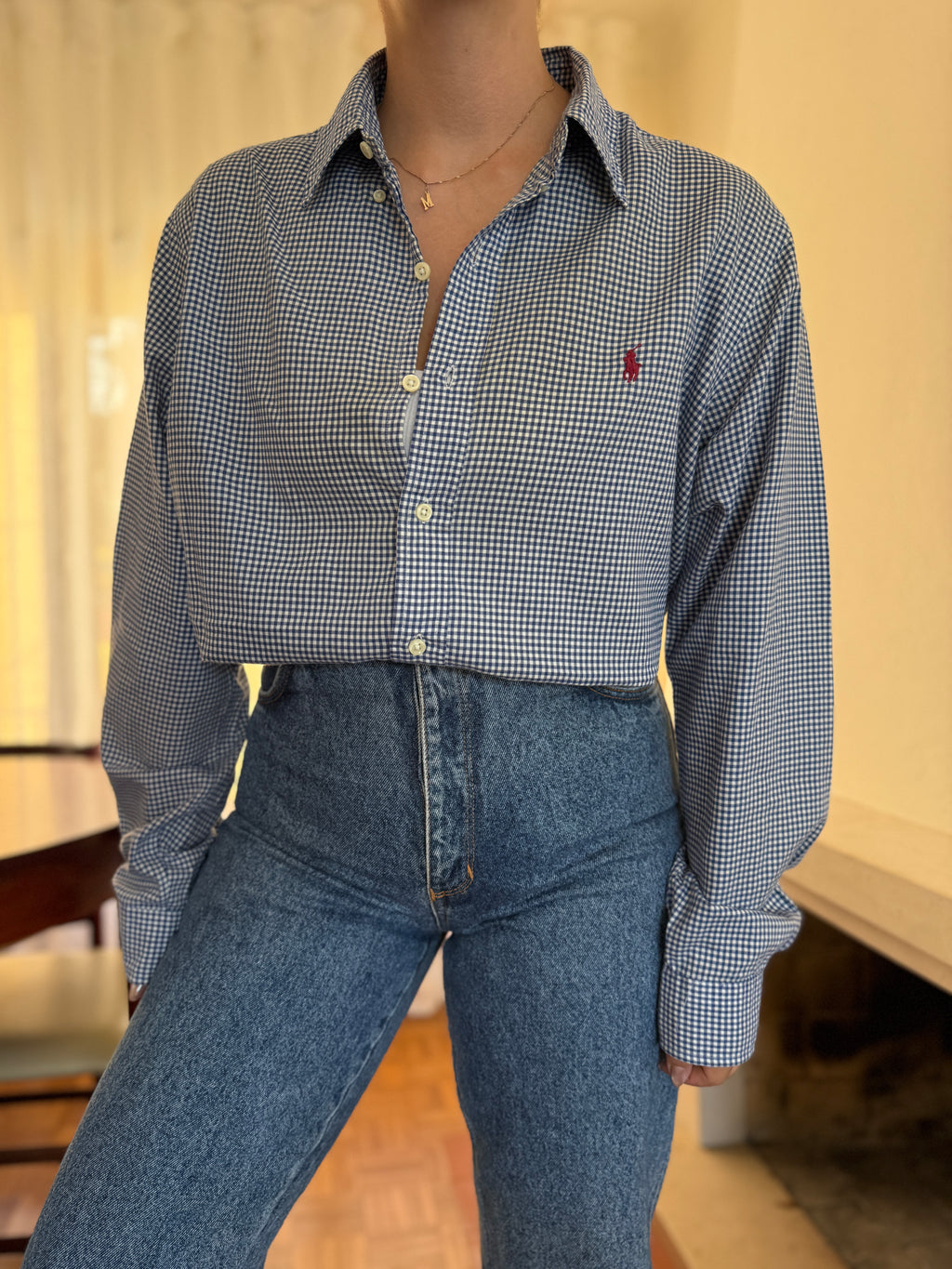 Camisa Ralph Lauren Xadrez Vichy Azul e Branco | Oversized Vintage Preppy