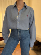 Camisa Ralph Lauren Xadrez Vichy Azul e Branco | Oversized Vintage Preppy