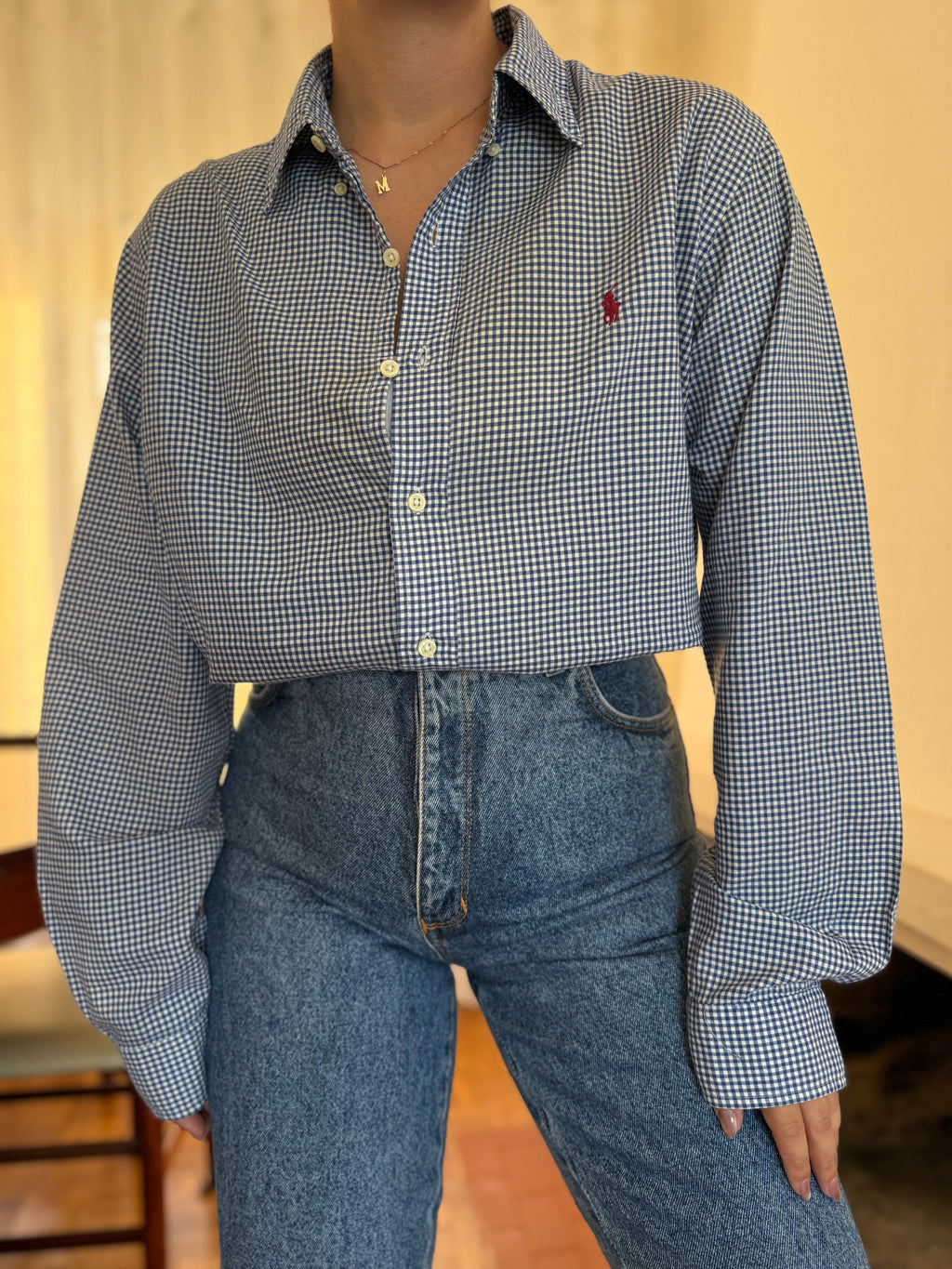 Camisa Ralph Lauren Xadrez Vichy Azul e Branco | Oversized Vintage Preppy