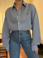 Camisa Ralph Lauren Xadrez Vichy Azul e Branco | Oversized Vintage Preppy