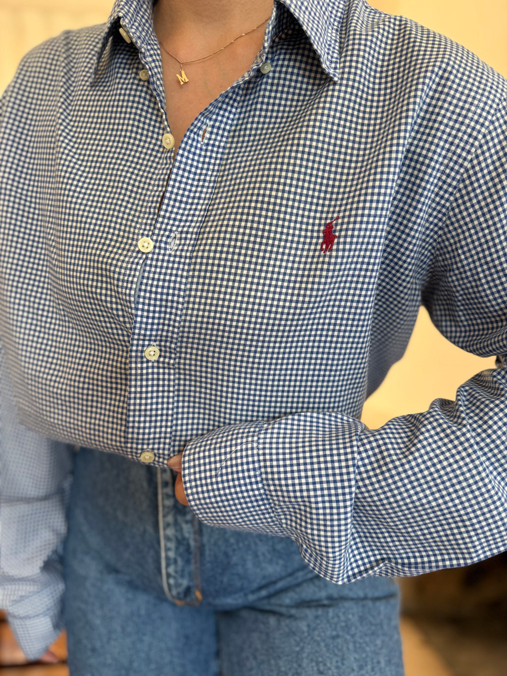 Camisa Ralph Lauren Xadrez Vichy Azul e Branco | Oversized Vintage Preppy