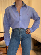 Camisa Ralph Lauren Azul Lavanda Lisa | Logo Lilás Oversized Preppy