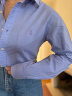 Camisa Ralph Lauren Azul Lavanda Lisa | Logo Lilás Oversized Preppy
