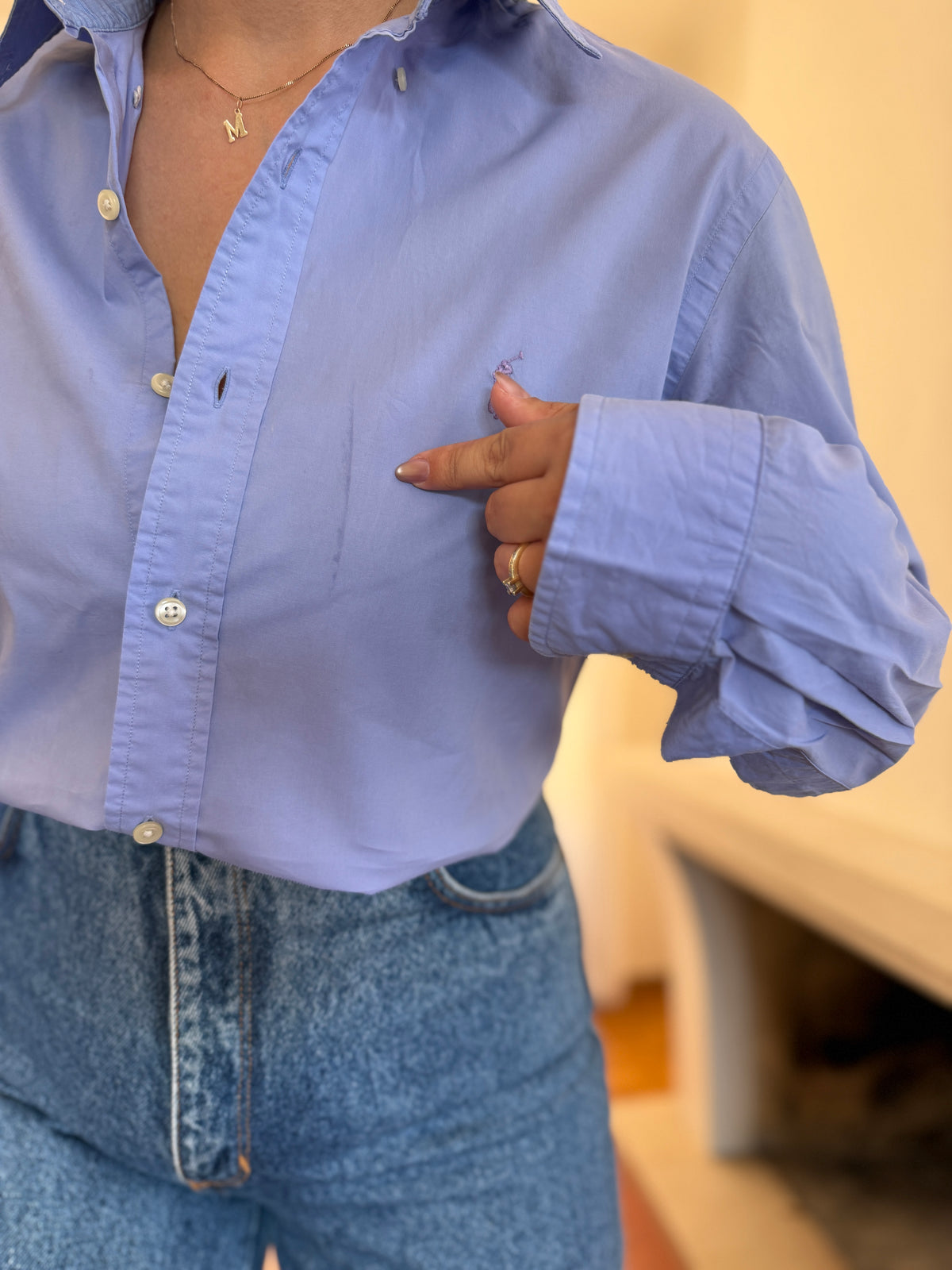 Camisa Ralph Lauren Azul Lavanda Lisa | Logo Lilás Oversized Preppy
