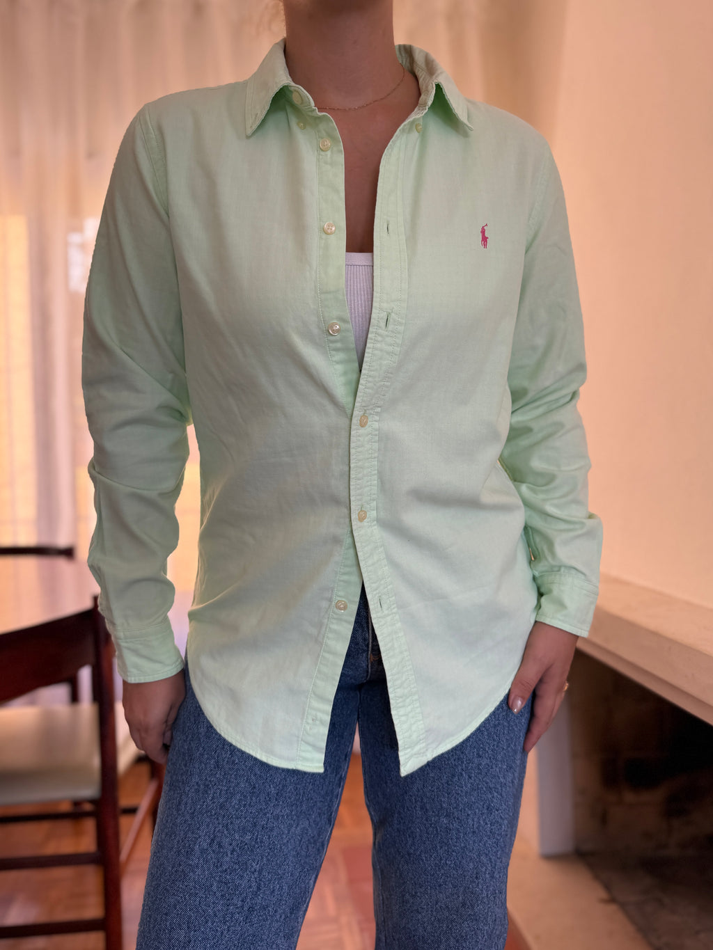 Camisa Ralph Lauren Verde Menta Oxford | Logo Rosa Preppy Classic