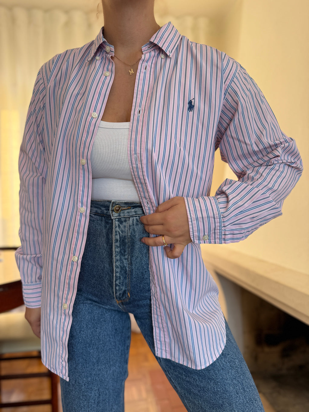 Camisa Ralph Lauren Riscas Rosa e Azul | Oversized Preppy Classic