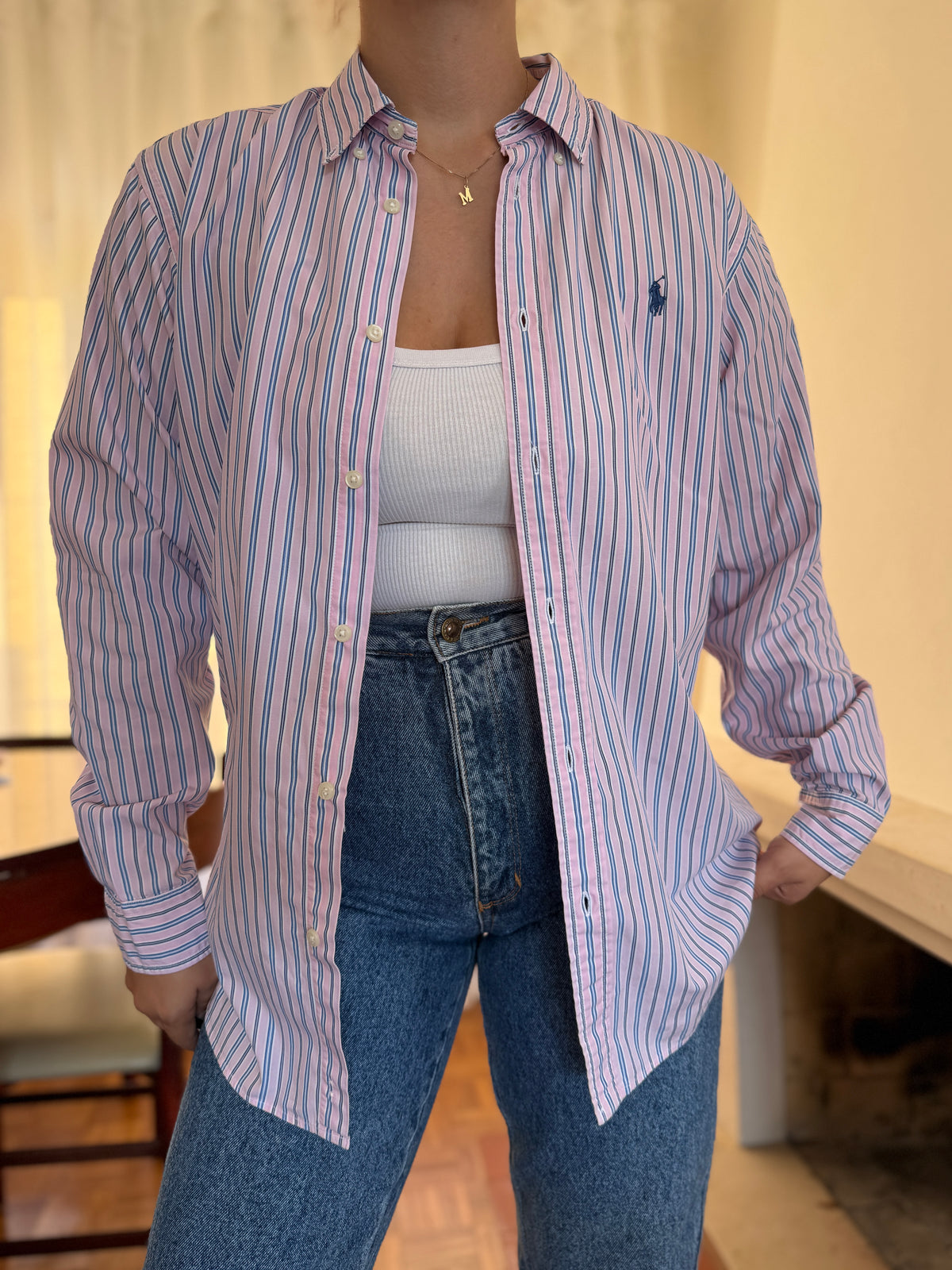Camisa Ralph Lauren Riscas Rosa e Azul | Oversized Preppy Classic