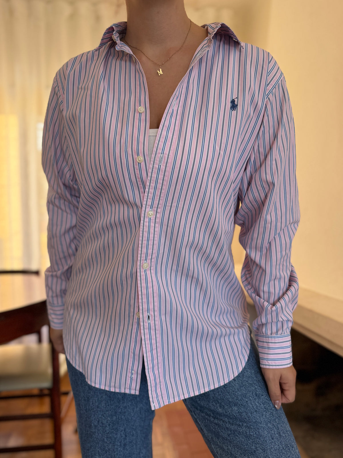 Camisa Ralph Lauren Riscas Rosa e Azul | Oversized Preppy Classic
