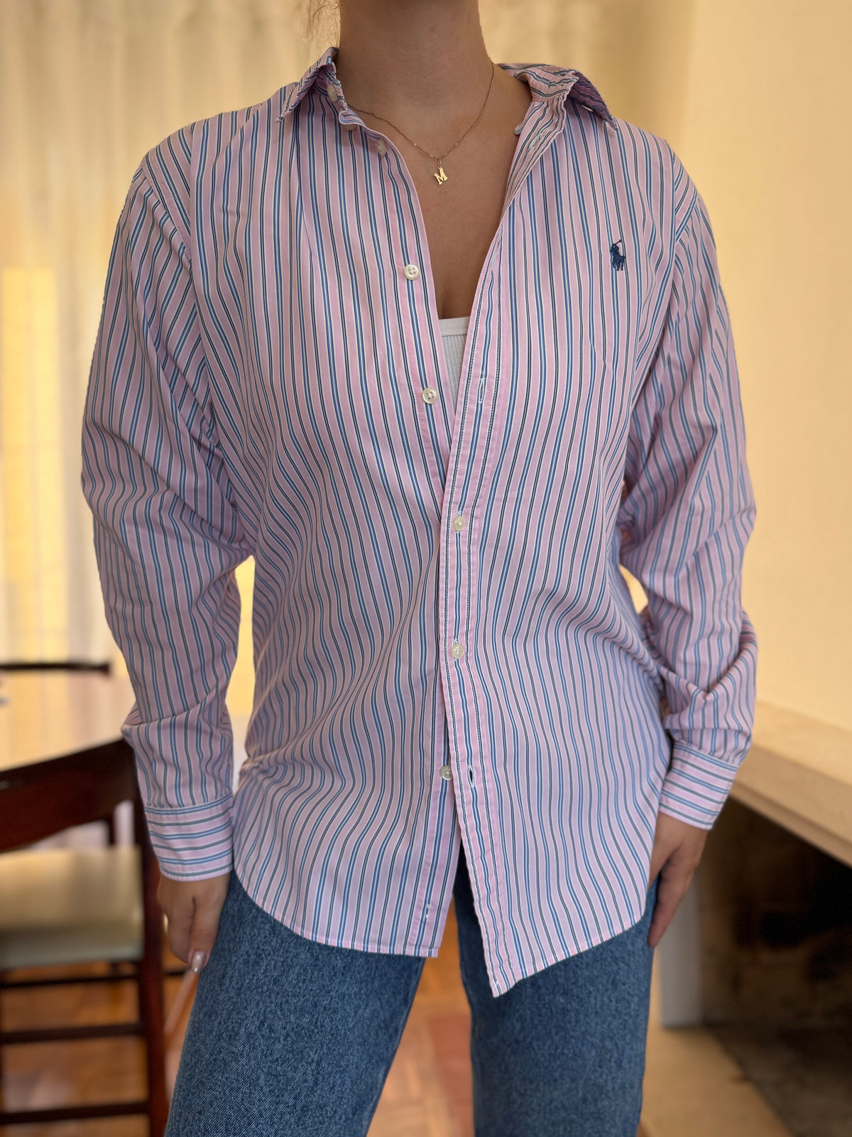 Camisa Ralph Lauren Riscas Rosa e Azul | Oversized Preppy Classic