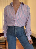 Camisa Ralph Lauren Riscas Rosa e Azul | Oversized Preppy Classic