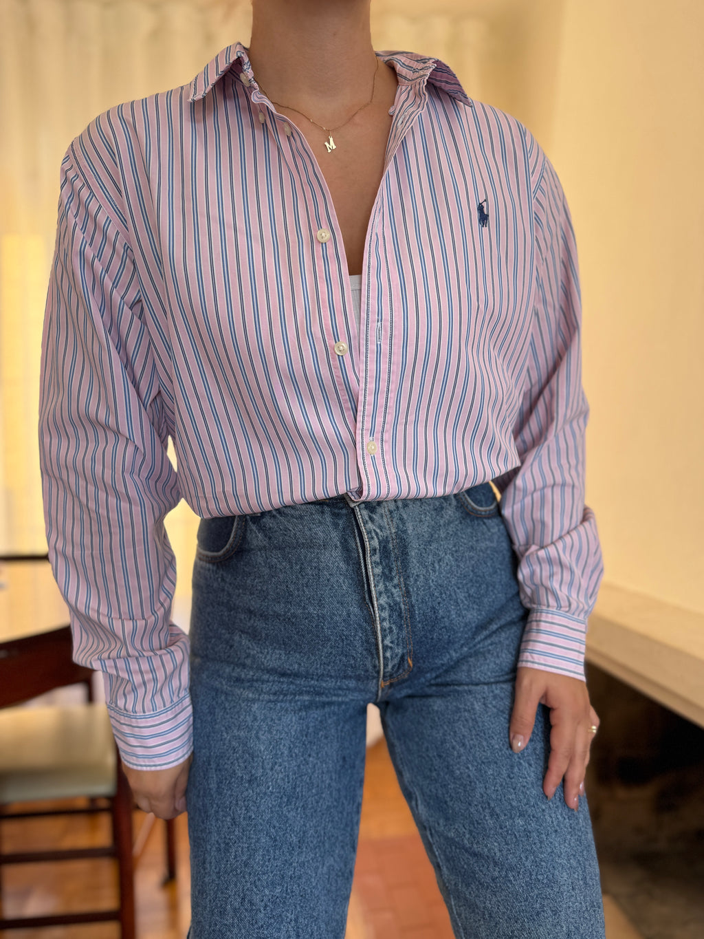 Camisa Ralph Lauren Riscas Rosa e Azul | Oversized Preppy Classic