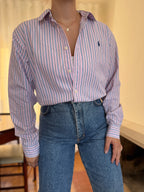 Camisa Ralph Lauren Riscas Rosa e Azul | Oversized Preppy Classic