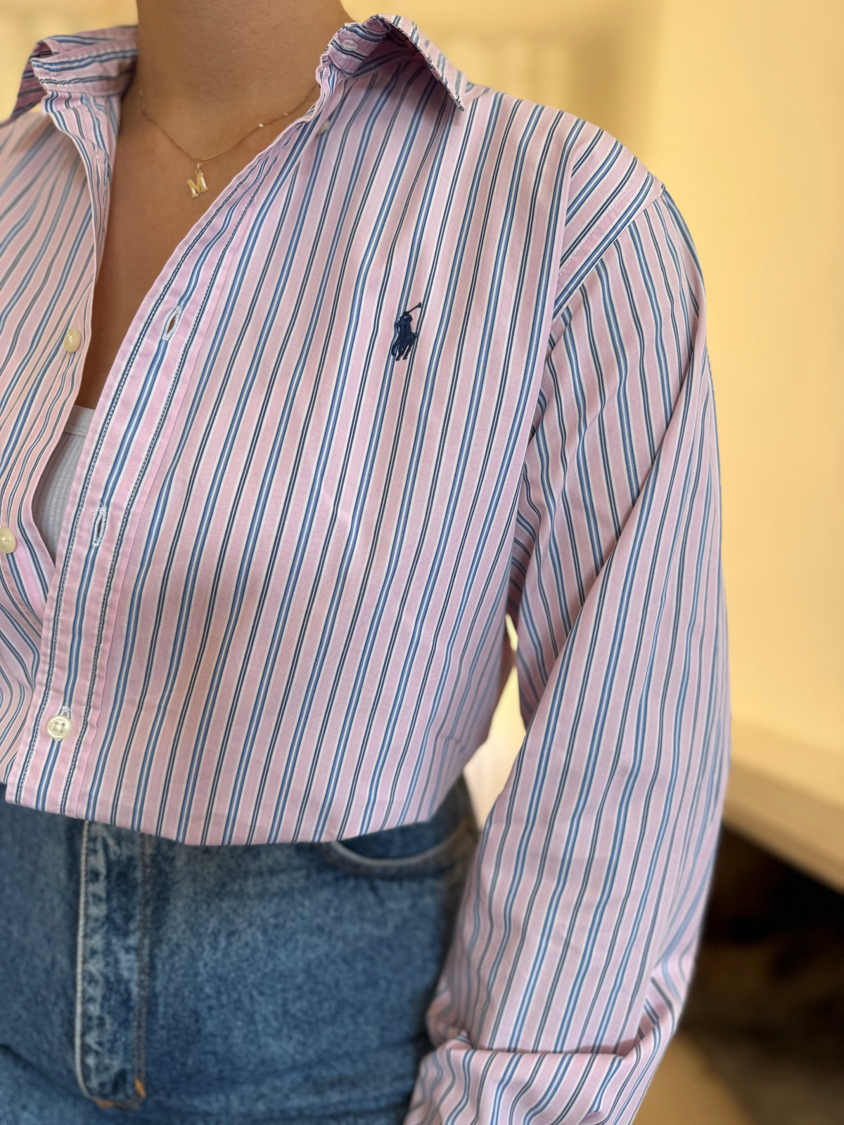 Camisa Ralph Lauren Riscas Rosa e Azul | Oversized Preppy Classic