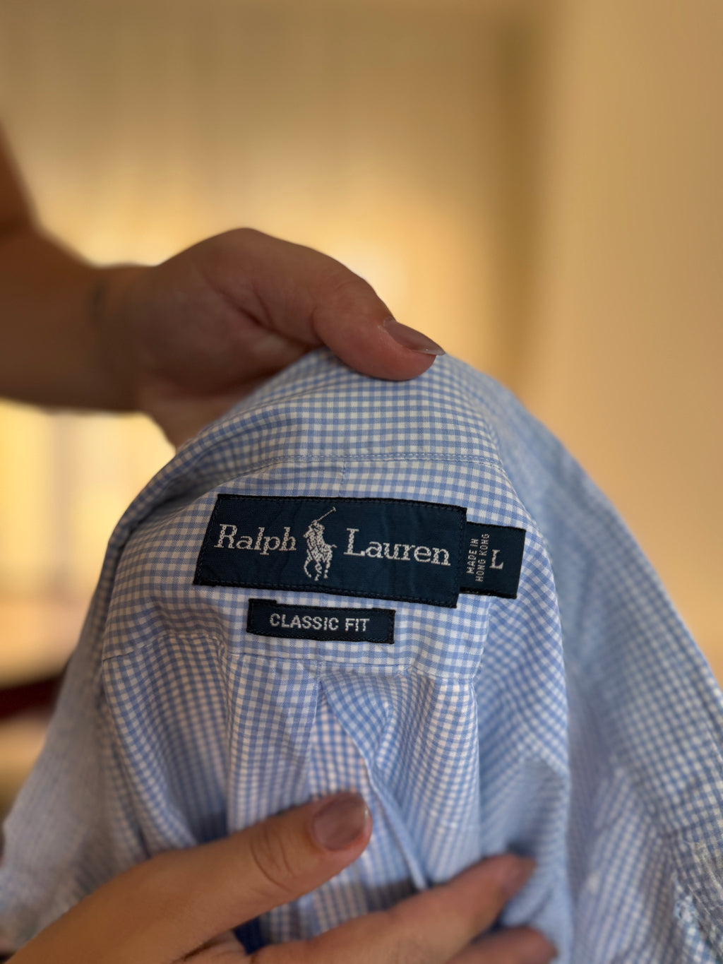 Camisa Ralph Lauren Manga Curta Vichy Azul Claro | Logo Rosa Oversized Preppy
