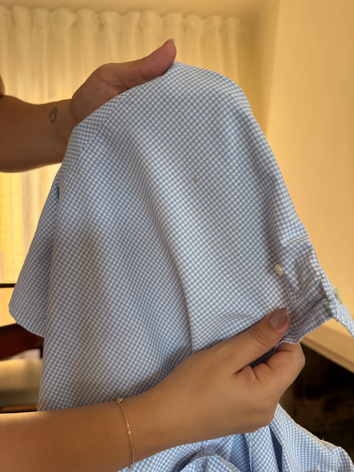Camisa Ralph Lauren Manga Curta Vichy Azul Claro | Logo Rosa Oversized Preppy
