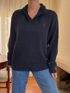 Camisola Polo Ralph Lauren Azul Marinho com Gola de Botões | Malha Vintage Preppy