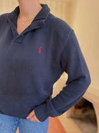 Camisola Polo Ralph Lauren Azul Marinho com Gola de Botões | Malha Vintage Preppy