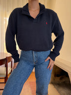 Camisola Polo Ralph Lauren Azul Marinho com Gola de Botões | Malha Vintage Preppy