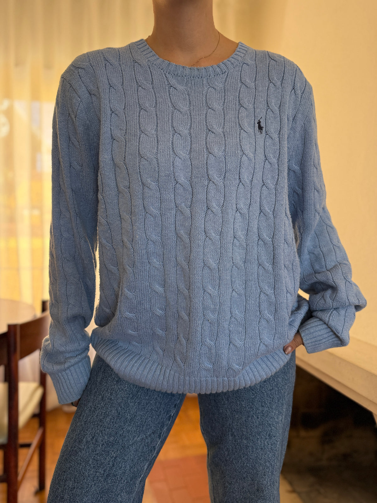 Camisola Polo Ralph Lauren Azul Claro | Cable Knit Vintage Preppy