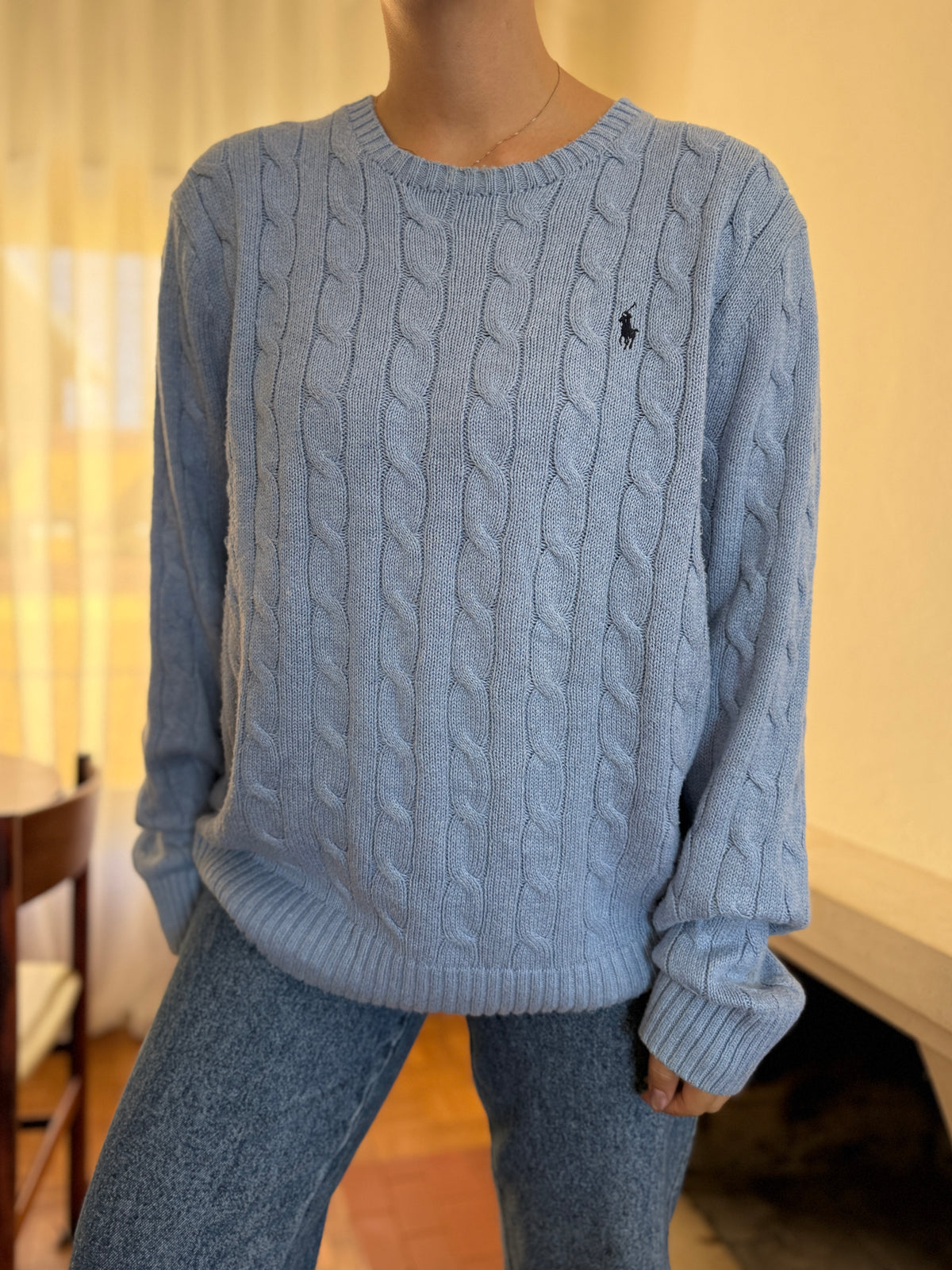 Camisola Polo Ralph Lauren Azul Claro | Cable Knit Vintage Preppy