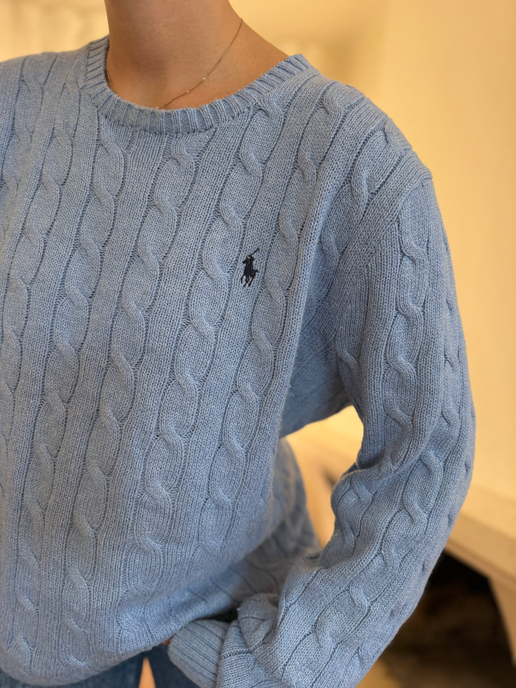 Camisola Polo Ralph Lauren Azul Claro | Cable Knit Vintage Preppy