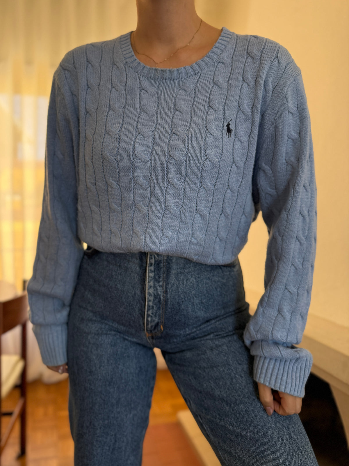 Camisola Polo Ralph Lauren Azul Claro | Cable Knit Vintage Preppy
