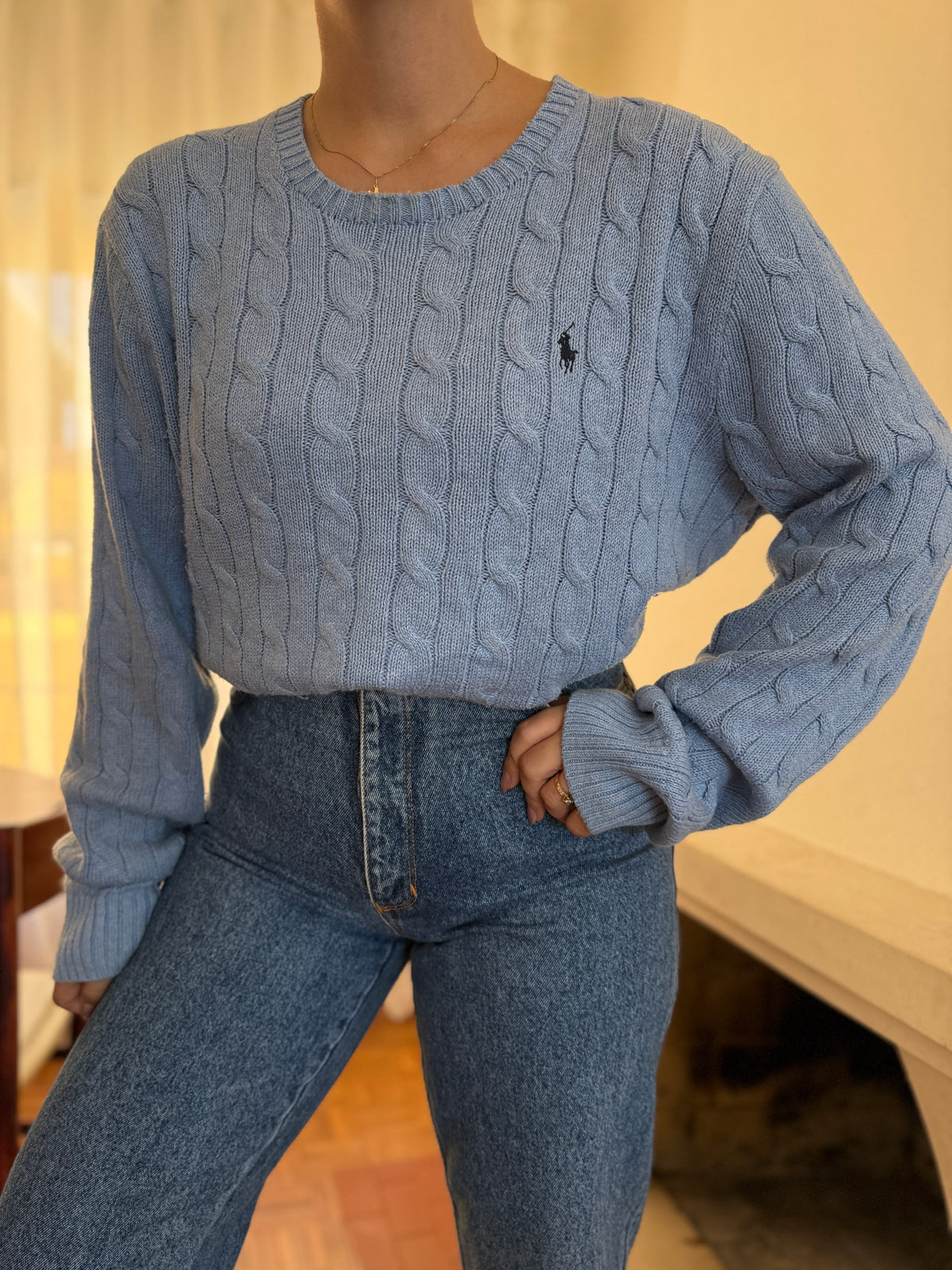 Camisola Polo Ralph Lauren Azul Claro | Cable Knit Vintage Preppy