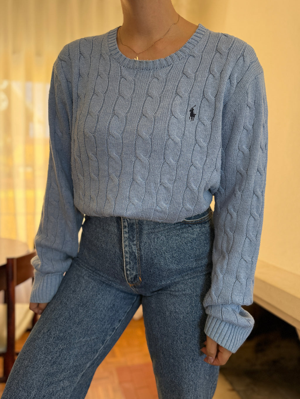 Camisola Polo Ralph Lauren Azul Claro | Cable Knit Vintage Preppy