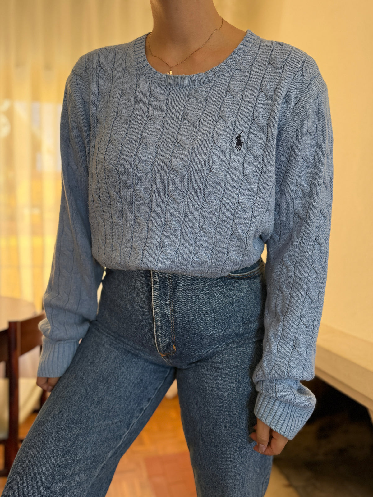 Camisola Polo Ralph Lauren Azul Claro | Cable Knit Vintage Preppy