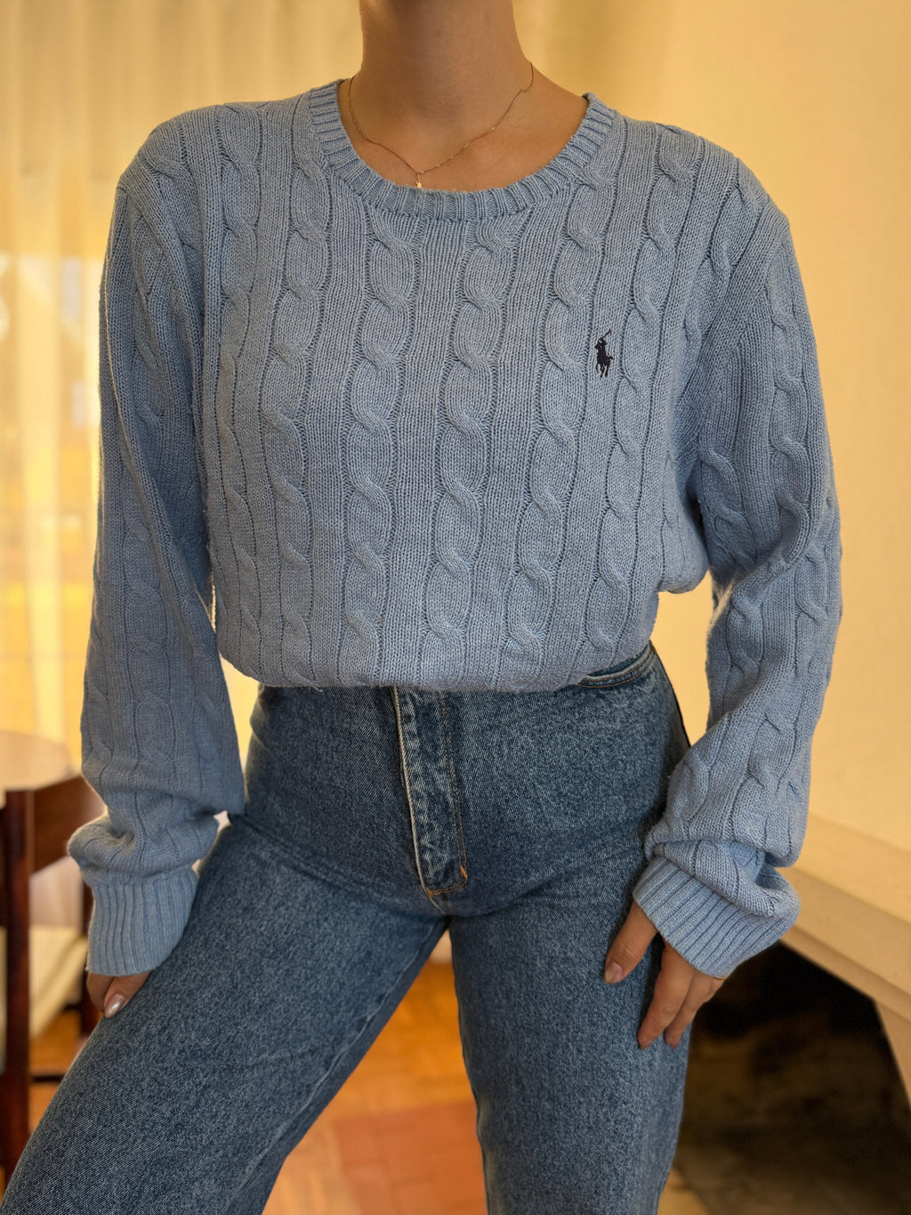 Camisola Polo Ralph Lauren Azul Claro | Cable Knit Vintage Preppy