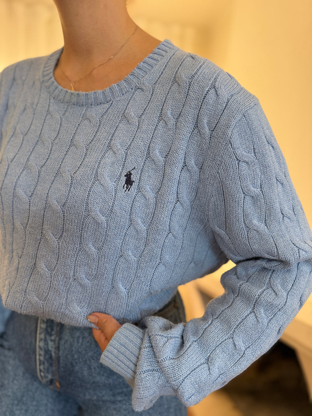 Camisola Polo Ralph Lauren Azul Claro | Cable Knit Vintage Preppy
