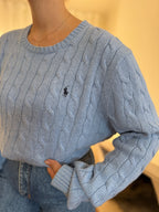 Camisola Polo Ralph Lauren Azul Claro | Cable Knit Vintage Preppy