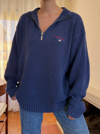 Camisola Polo Ralph Lauren Half Zip Azul Marinho | Bandeira USA Vintage 90s