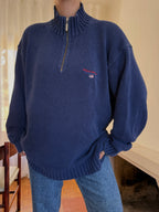 Camisola Polo Ralph Lauren Half Zip Azul Marinho | Bandeira USA Vintage 90s