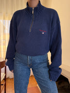 Camisola Polo Ralph Lauren Half Zip Azul Marinho | Bandeira USA Vintage 90s