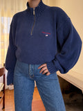 Camisola Polo Ralph Lauren Half Zip Azul Marinho | Bandeira USA Vintage 90s