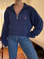 Camisola Polo Ralph Lauren Half Zip Azul Marinho | Bandeira USA Vintage 90s