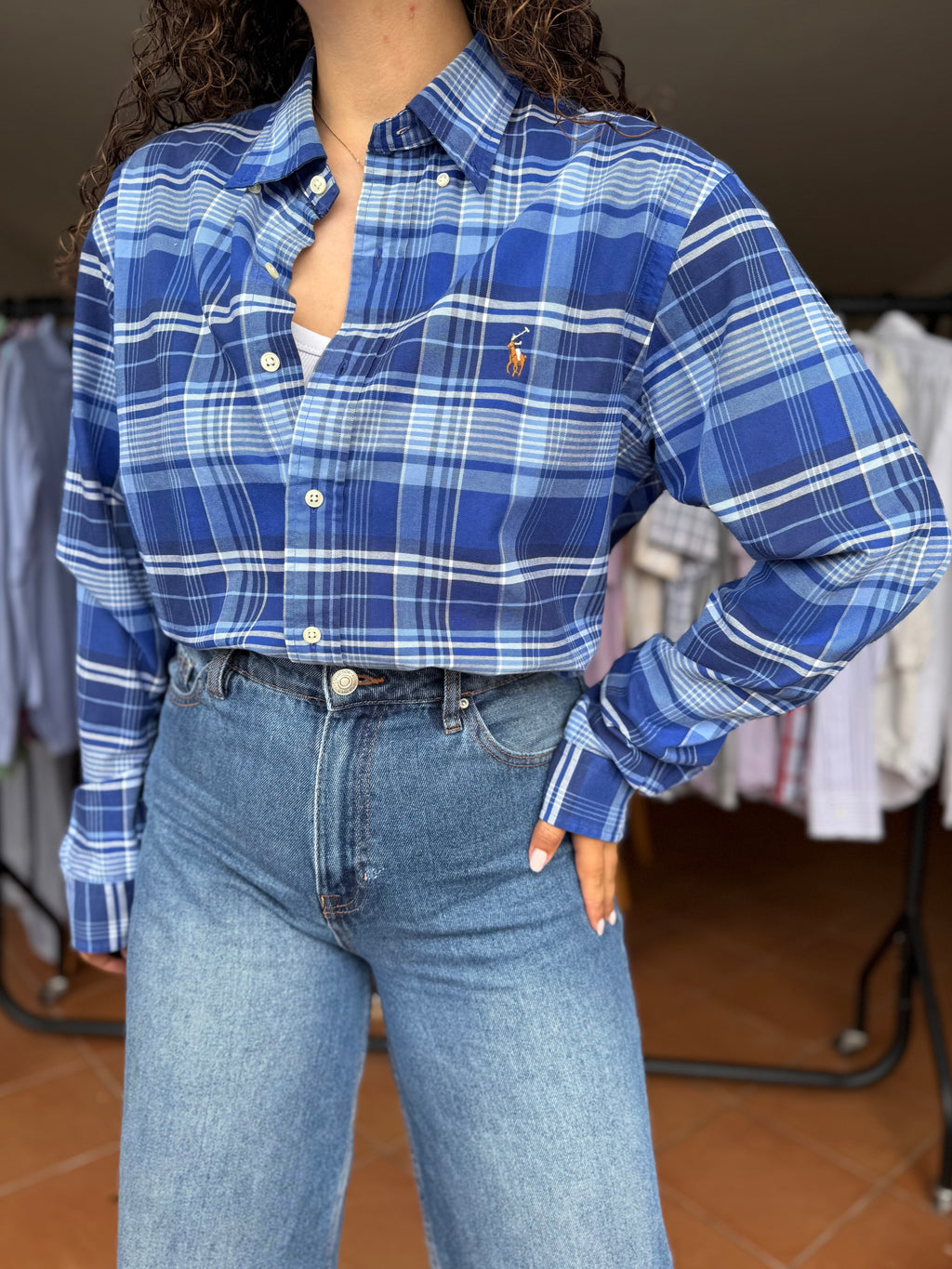 Camisa Ralph Lauren Azul Slim Fit 100% Algodão - Tamanho L