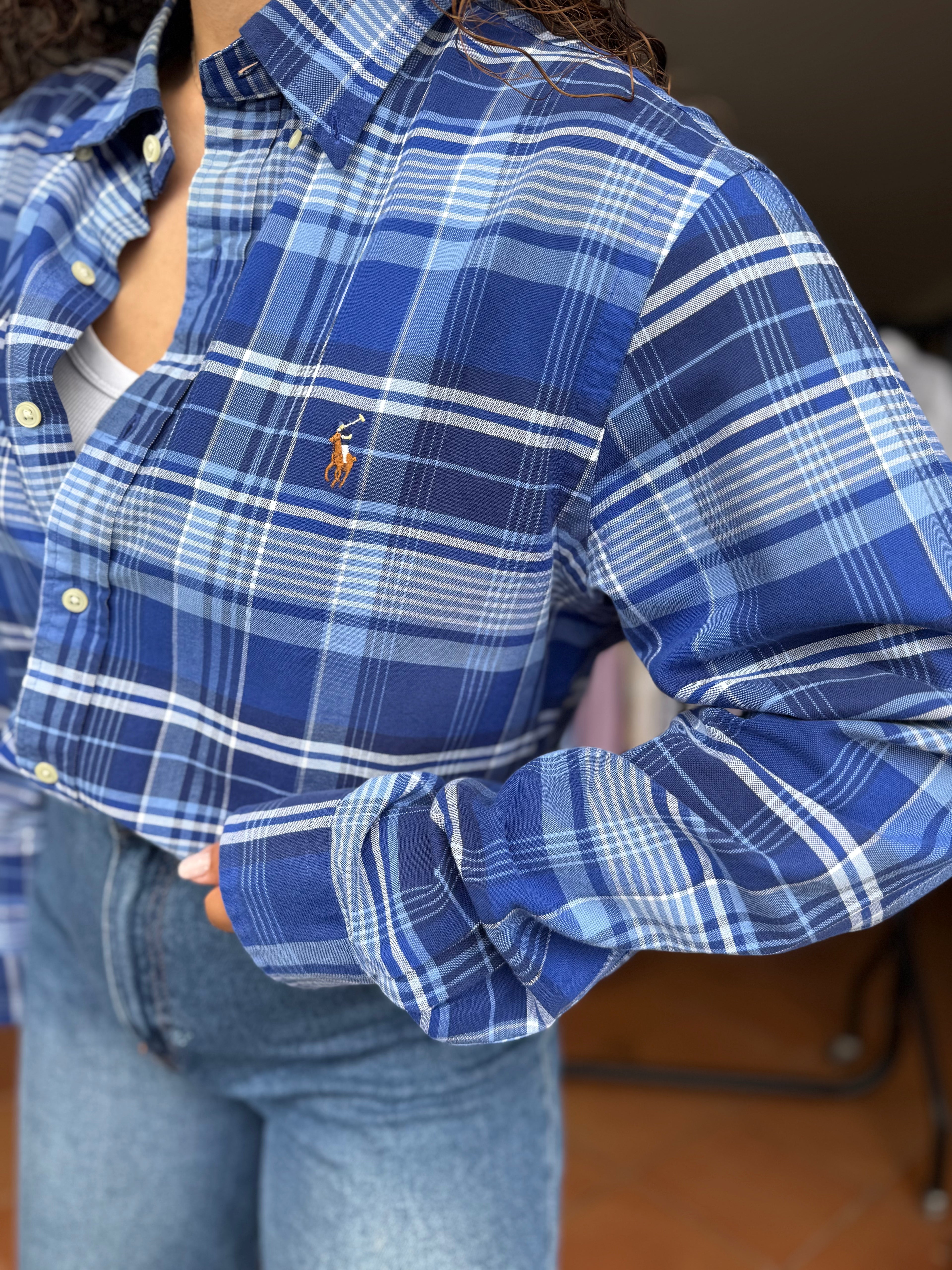 Camisa Ralph Lauren Azul Slim Fit 100% Algodão - Tamanho L