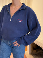 Camisola Polo Ralph Lauren Half Zip Azul Marinho | Bandeira USA Vintage 90s