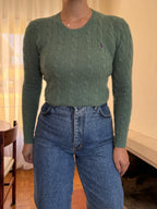 Camisola Ralph Lauren Verde Salva Tranças Logo Roxo | Cable Knit Preppy