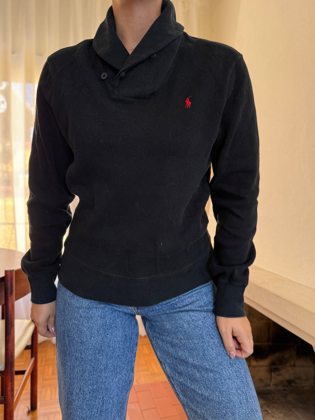Camisola Ralph Lauren Preta Gola Xaile | Logo Vermelho Preppy Classic
