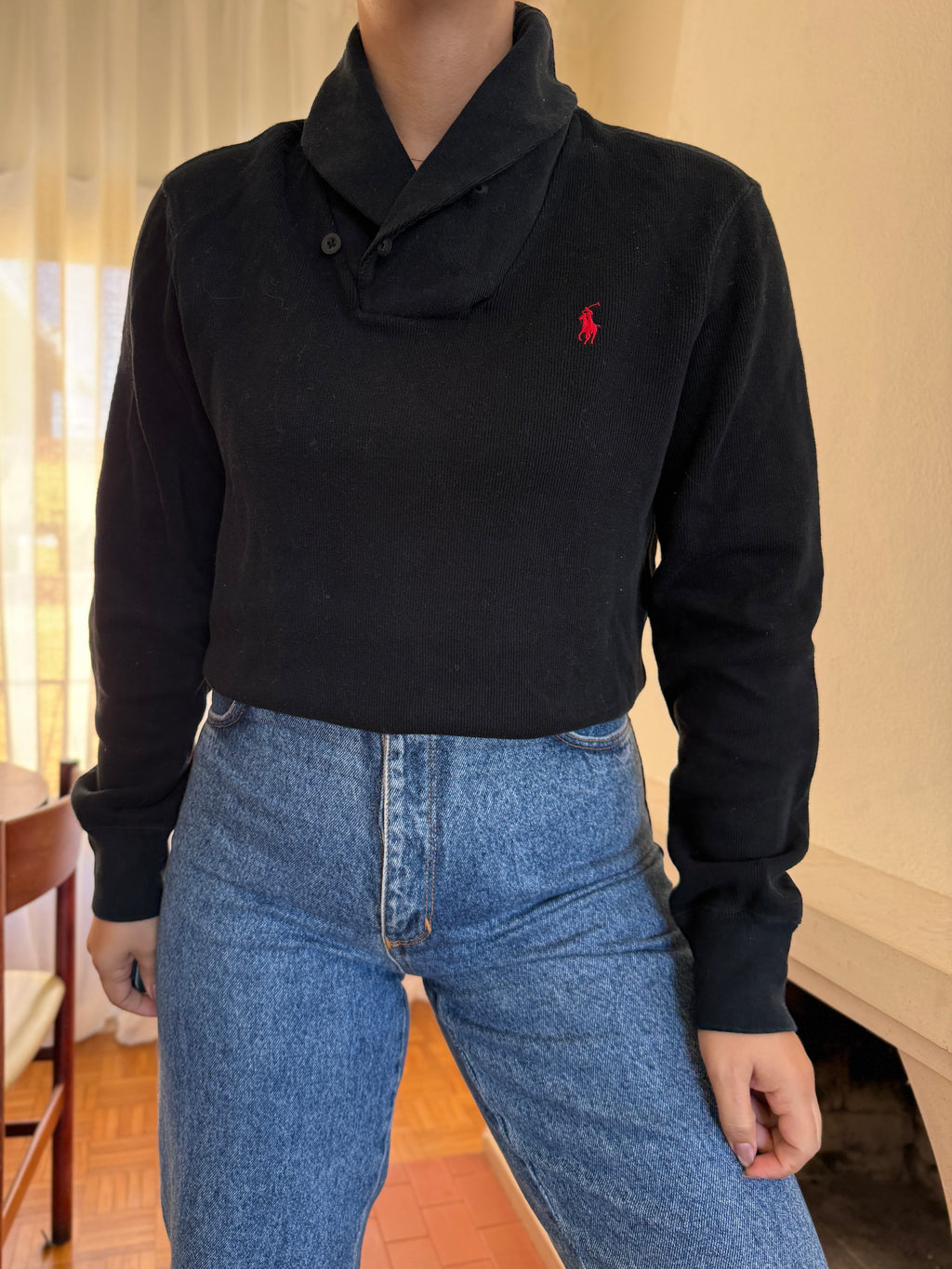 Camisola Ralph Lauren Preta Gola Xaile | Logo Vermelho Preppy Classic