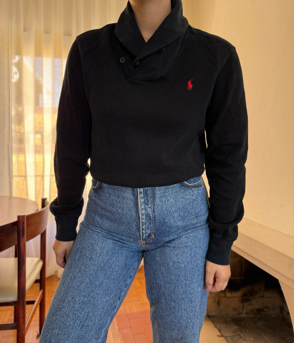 Camisola Ralph Lauren Preta Gola Xaile | Logo Vermelho Preppy Classic